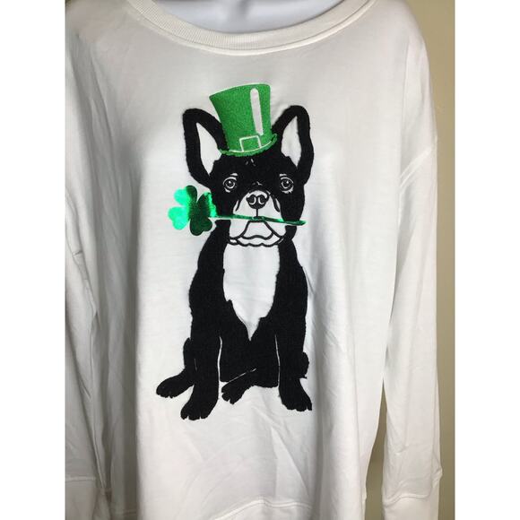 Jane & Delancey Women French Bulldog Shamrock Soft Sweatshirt  Sz.Vary White NWT - Picture 2 of 10